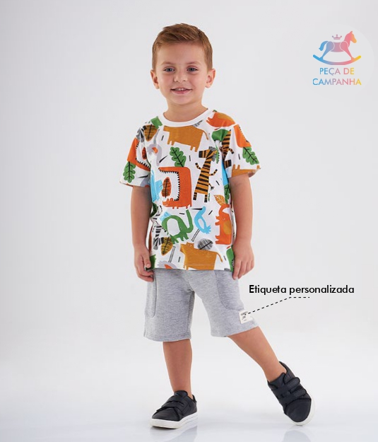 CONJUNTO CAMISETA MALHA MAIS BERMUDA EM MOLETON