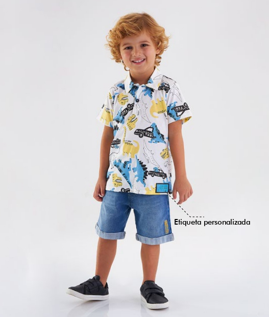 CAMISETA POLO ESTAMPADA DINOSSAURO