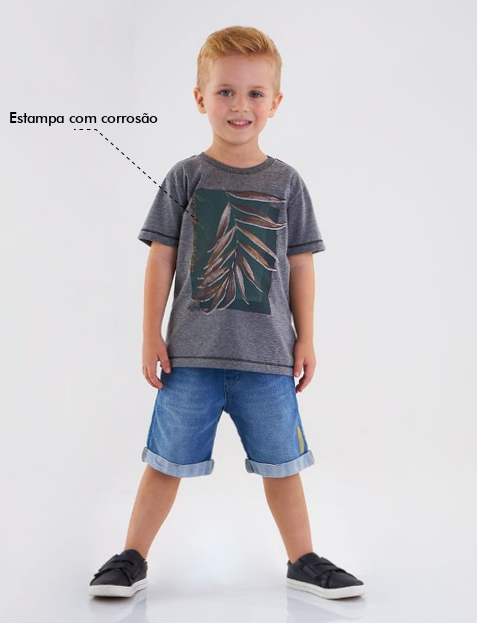 CONJUNTO CAMISETAS  MALHA MAIS BERMUDA JEANS AZUL ESCURO