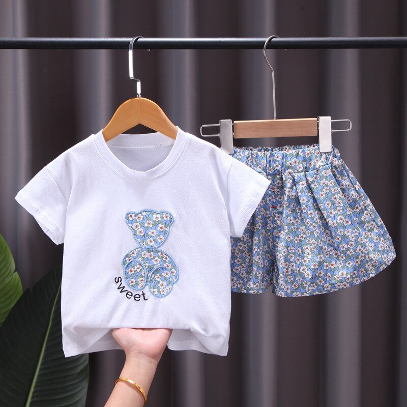 Nova moda verão roupas de bebê para meninos e meninas, crianças. Desenhos animados camiseta shorts 2 peças.