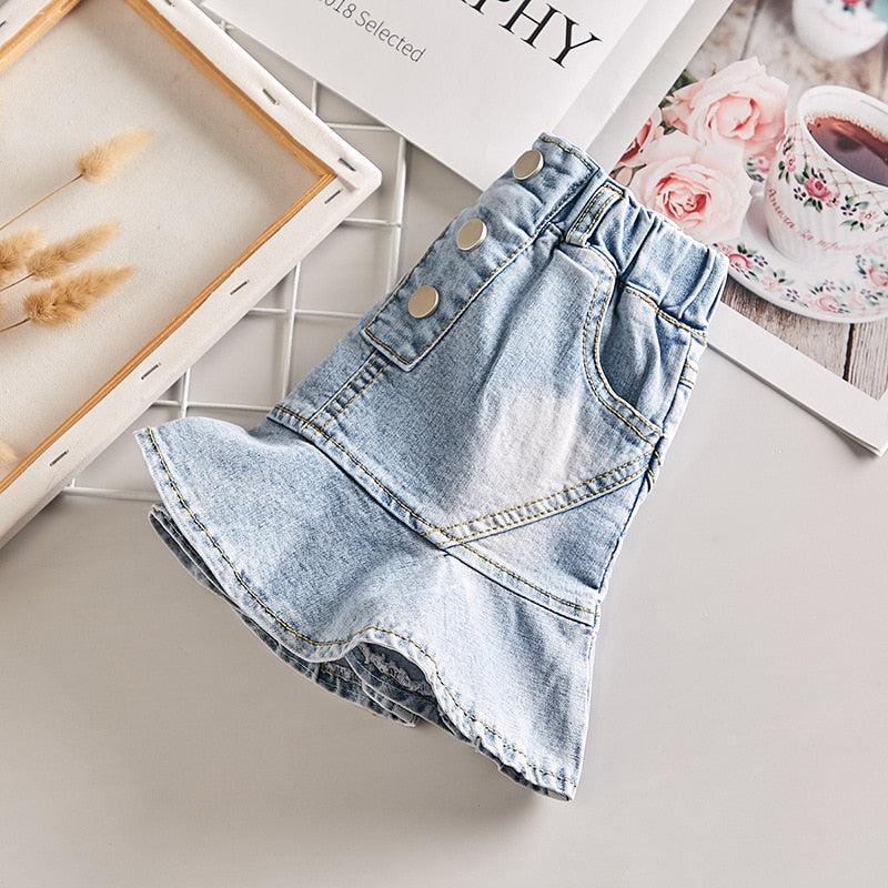 Summer Spring baby girls denim skirt tutu skirt fashion A-Line ruffles skirt for kids girls bottom clothes 2 to 14 years