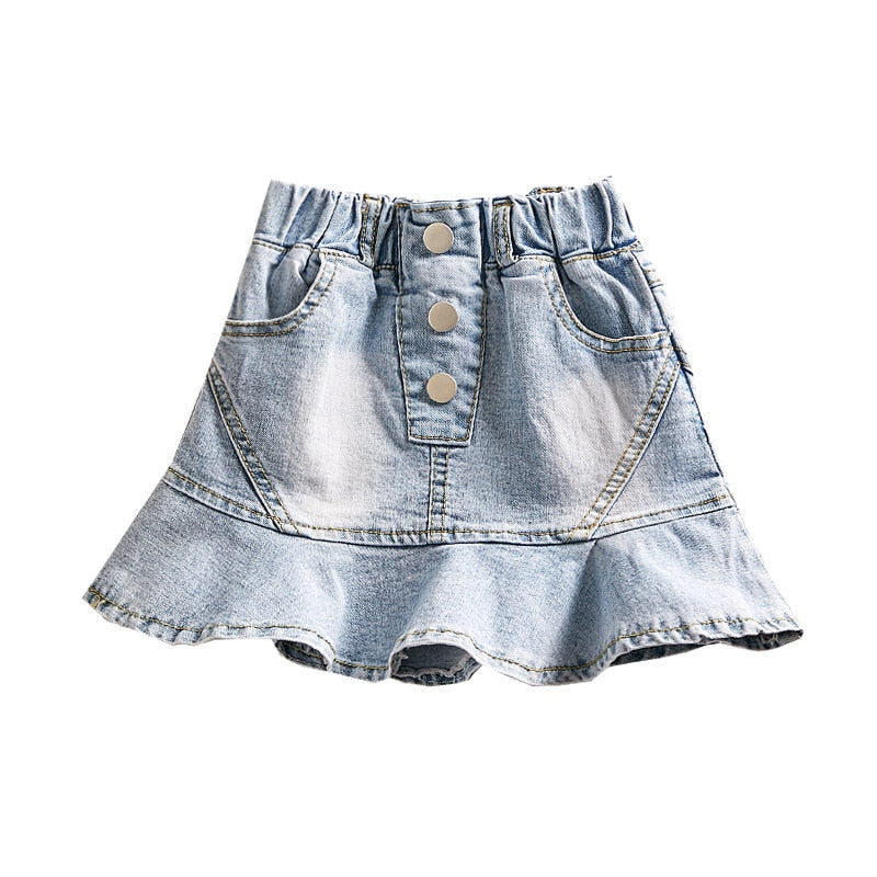 Summer Spring baby girls denim skirt tutu skirt fashion A-Line ruffles skirt for kids girls bottom clothes 2 to 14 years