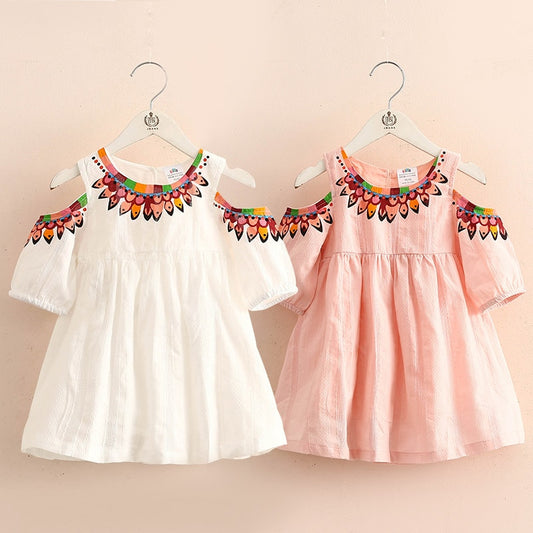 Vestidos de  Algodão Branco Estampa Rosa Vestido Princesa Sem Alças Vestido Verão Para Crianças Bebês Meninas