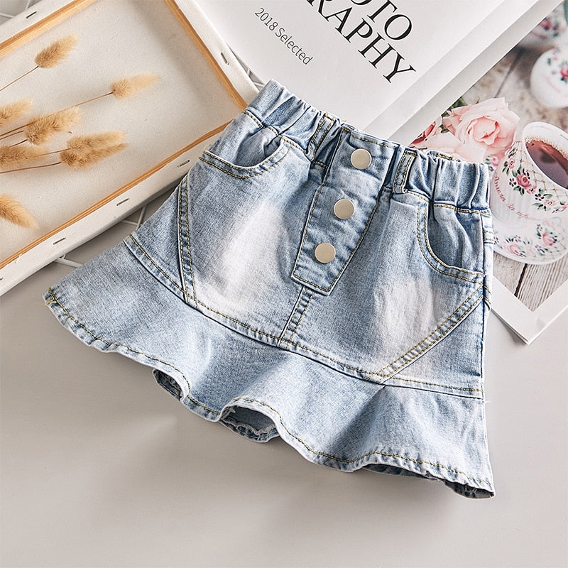 Summer Spring baby girls denim skirt tutu skirt fashion A-Line ruffles skirt for kids girls bottom clothes 2 to 14 years