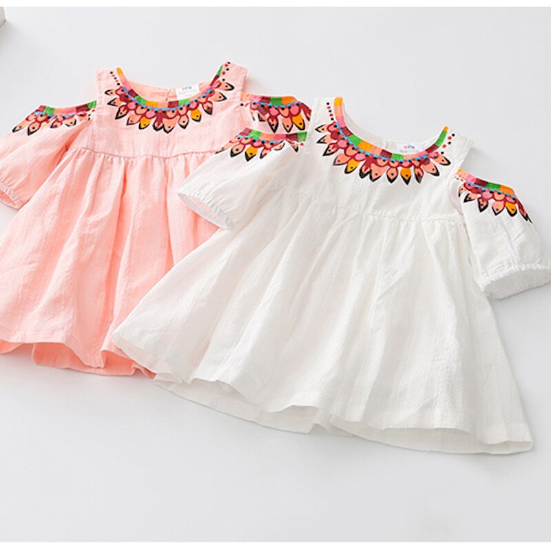 Vestidos de Crianças em Algodão no Branco e no Rosa. Vestido Verão Bebês Meninas. Roupa infantil.