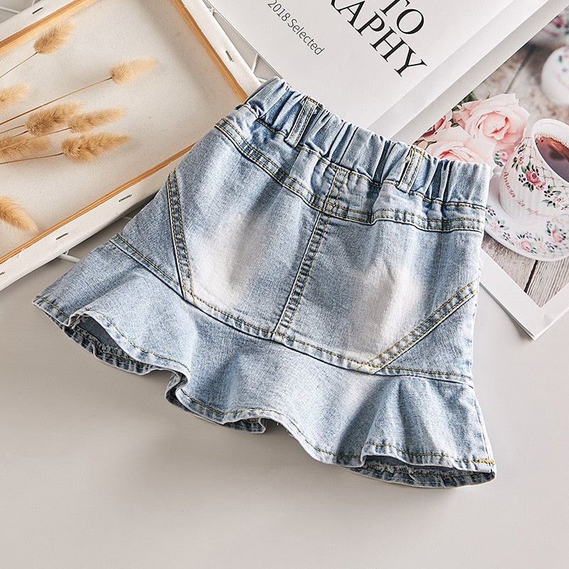 Summer Spring baby girls denim skirt tutu skirt fashion A-Line ruffles skirt for kids girls bottom clothes 2 to 14 years