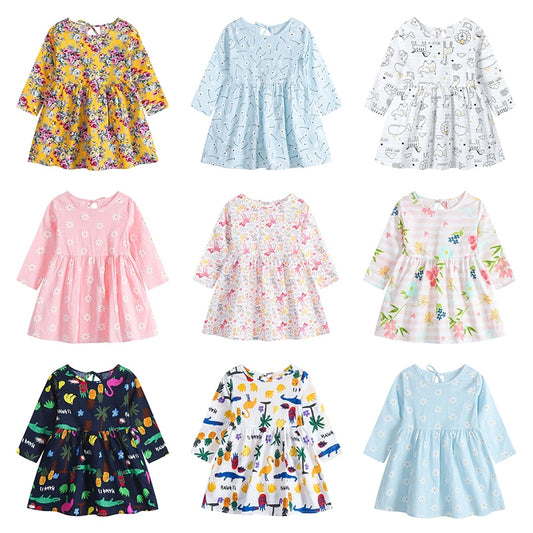 Vestidos de Meninas Manga Longa, Lindos Vestidos Estampados, Roupas Infantis para Crianças.