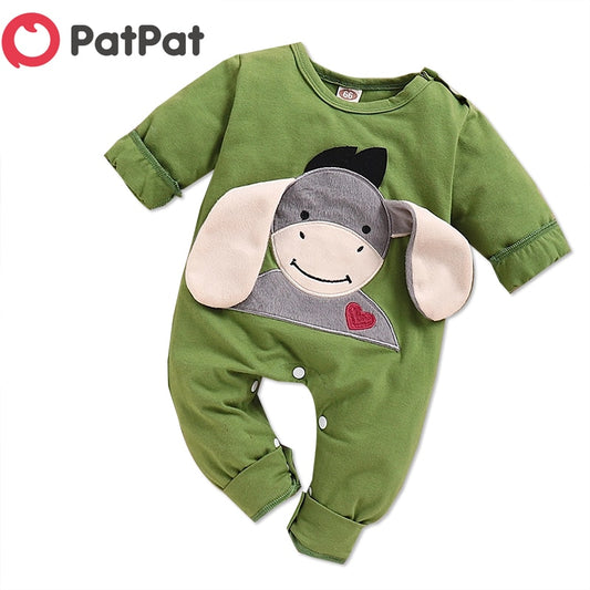 Patpat bebê 3d design bordado, manga longa, macacão, roupas de bebê menino.