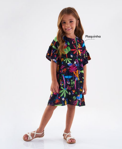 Vestido infantil, manga curta, tecido em viscose, para meninas, crianças.